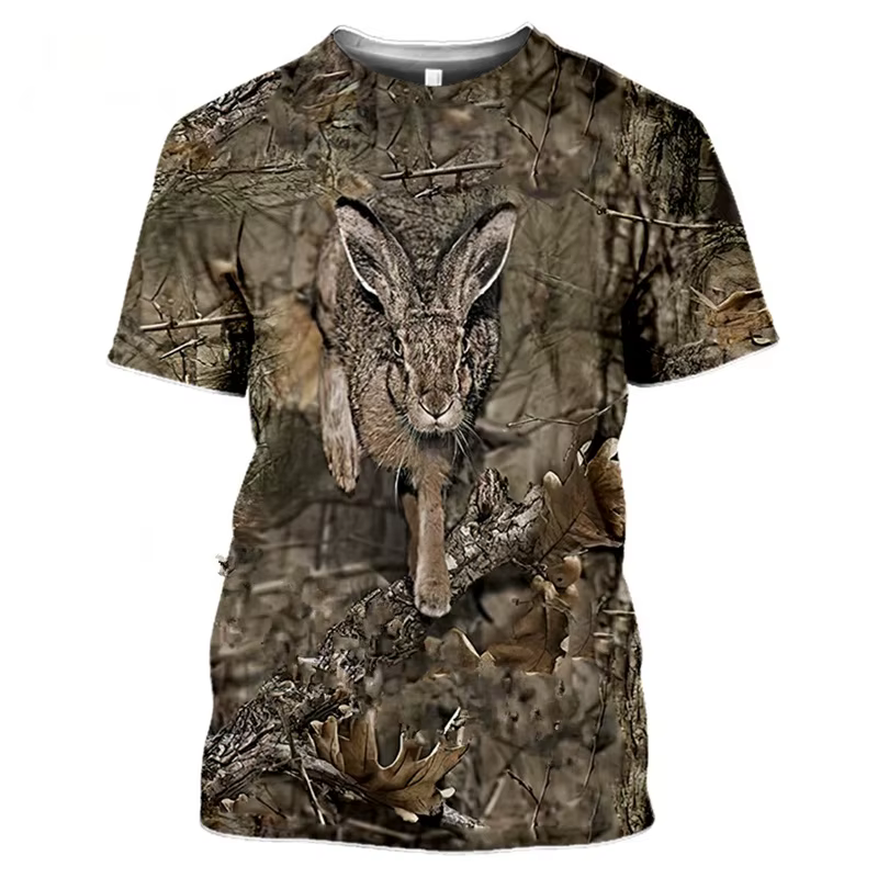 T-shirt de camouflage 3D pour hommes et femmes, motif cerf, lièvre, sanglier, lapin, vêtement de cha