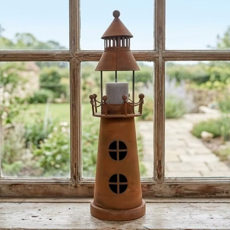 Bougeoirs phare ferme, bougeoirs antiques en fer rouillé, décorations pour usage intérieur extérieur
