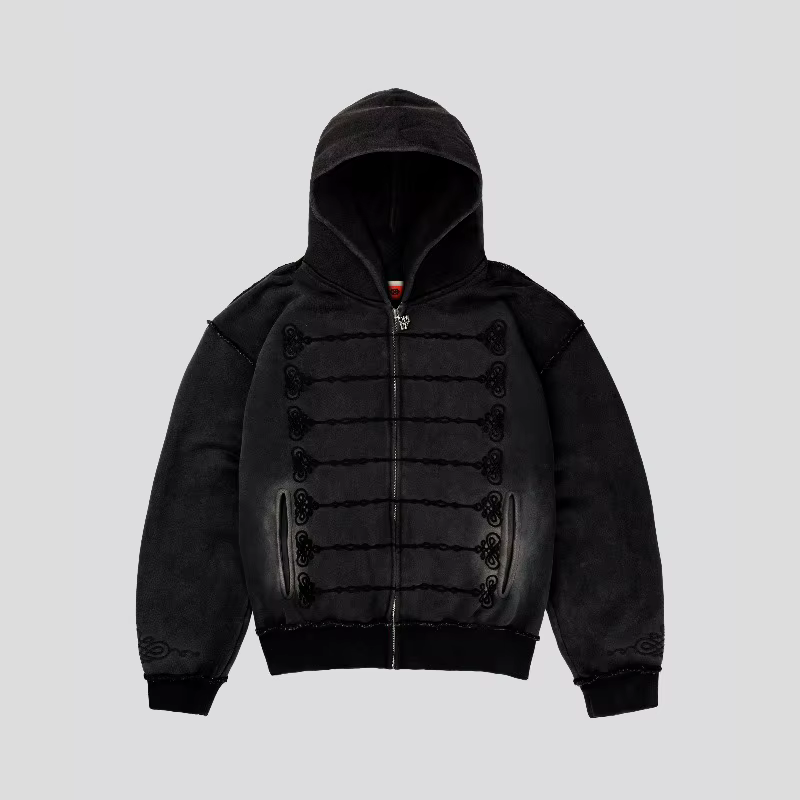 Sweat à capuche zippé Y2K Napoléon, style rétro tendance, broderie nœud de corde, pour hommes et fem