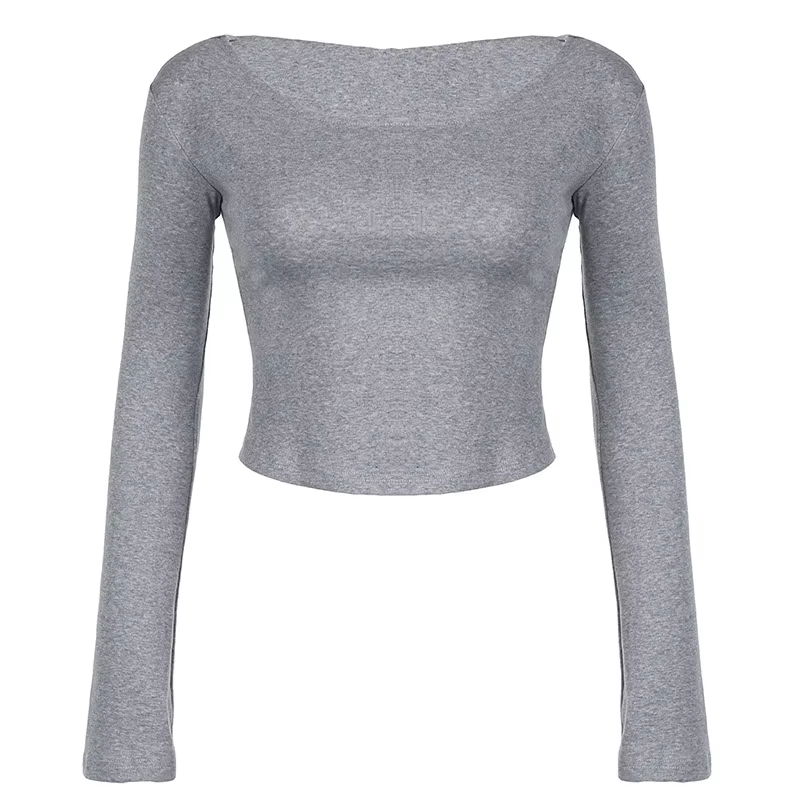 T-shirt Wasteland à capuche, épaules dénudées, Design Sense, personnalité, mode, nombril gris, manch