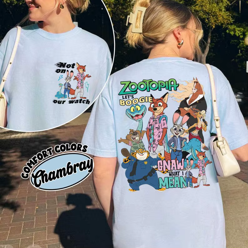 T-shirt en coton imprimé Zootopia Anime 2026 pour hommes et femmes, coupe ample élégante, manches co