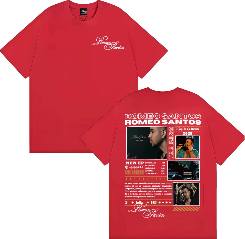 Rappeur Romeo Santos le roi Tormula Tour 2025 T-shirts graphiques vêtements pour hommes mode Hip Hop