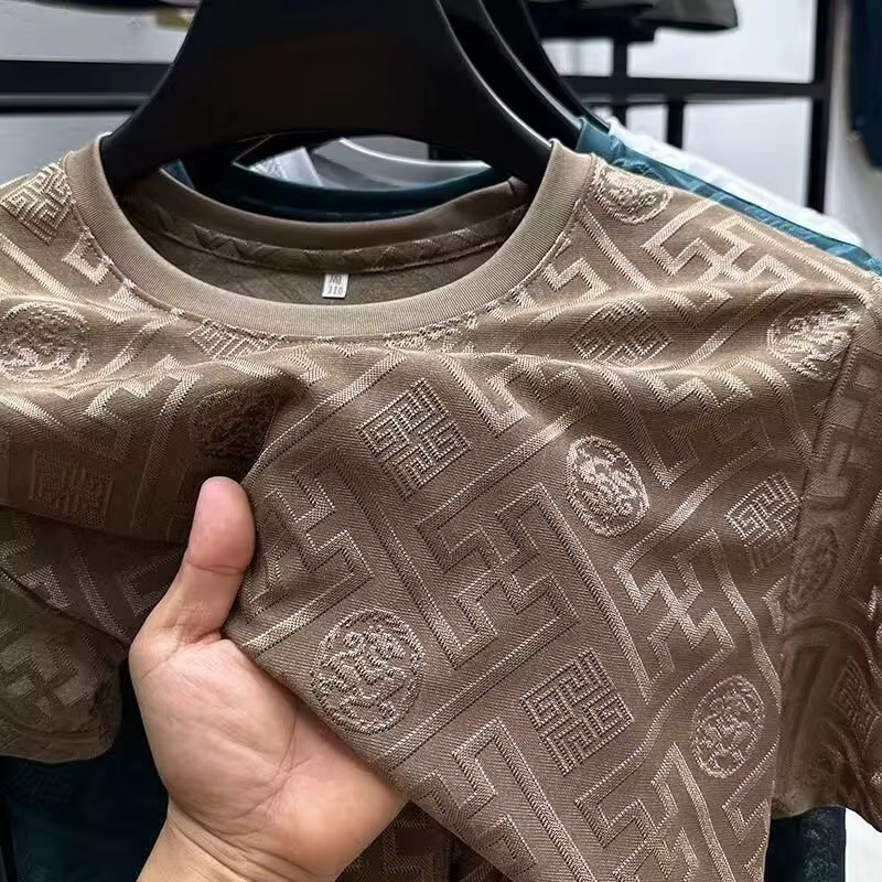 Marque de luxe hommes T-shirts été nouveau glace soie à manches courtes imprimé T-shirt col rond Coo