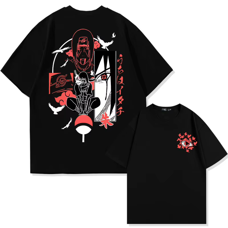 T-shirt Naruto Uchiha Itachi pour hommes et femmes, motif Sharingan Akatsuki Crow, décontracté, surd