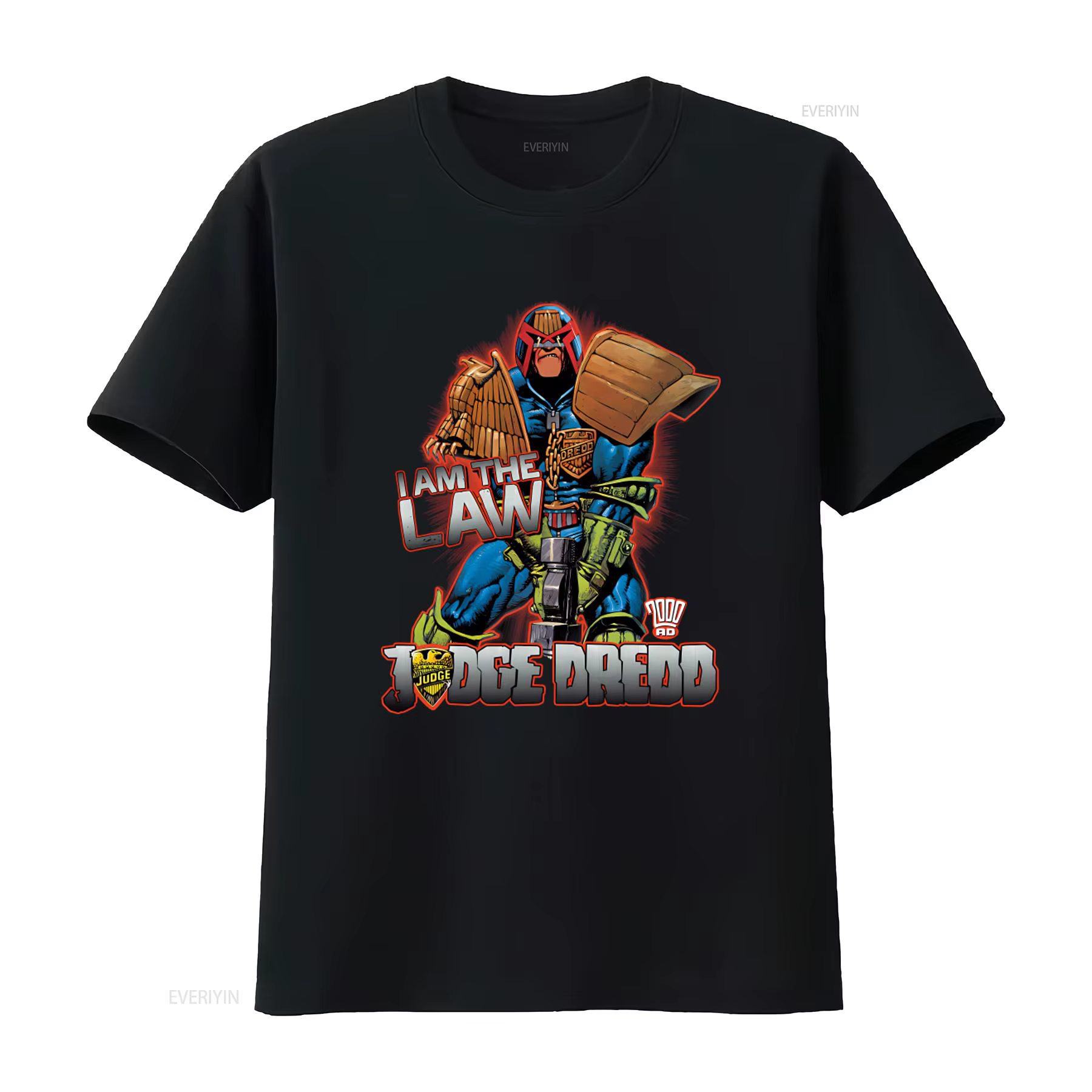 T-shirt Judge Dredd Law I AM THE Design pour les fans de bandes dessinées, vintage, lavé, doux, grap