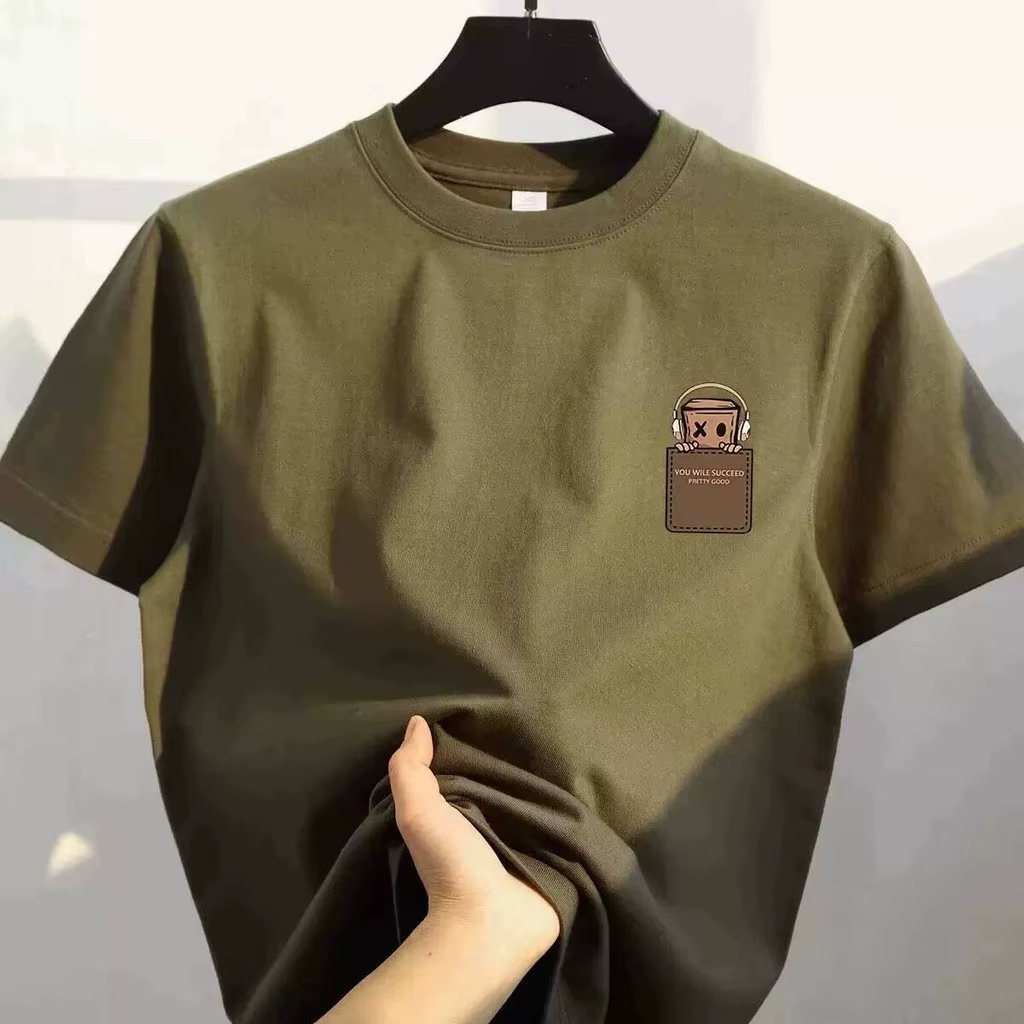 T-shirt en coton imprimé pour homme, style vintage américain, design simple, coupe ample, manches co