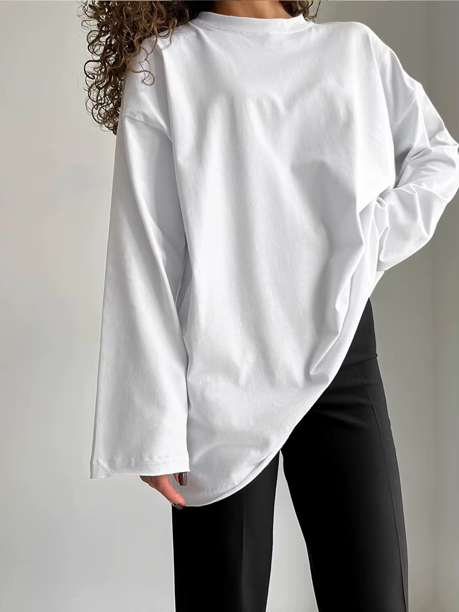 Hirsionsan-T-shirt basique à col rond pour femme, pull femme, t-shirts personnalisés, vêtements fémi
