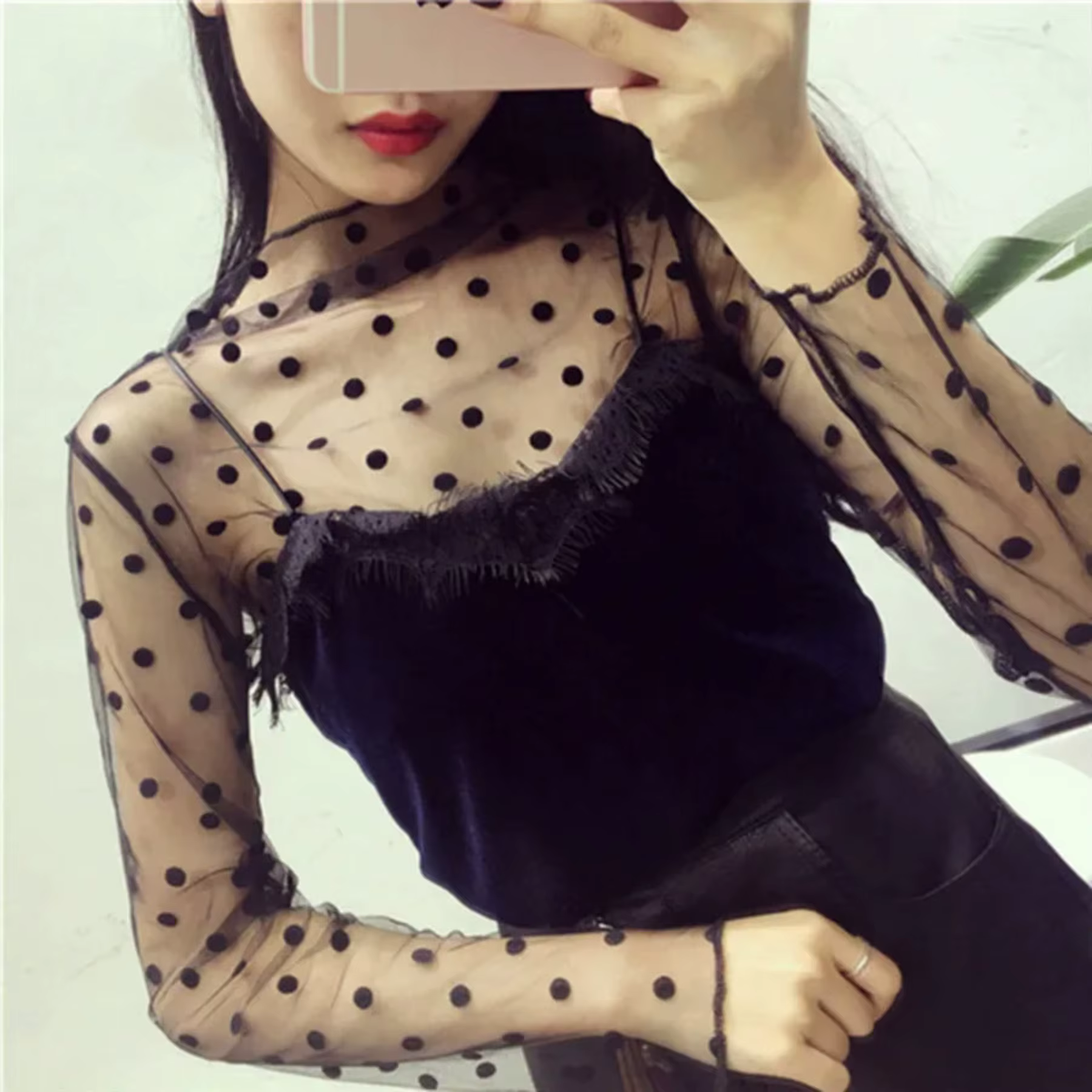 Nouveau Transparent voir à travers la chemise femmes Sexy Harajuku maille hauts Net maillot de corps