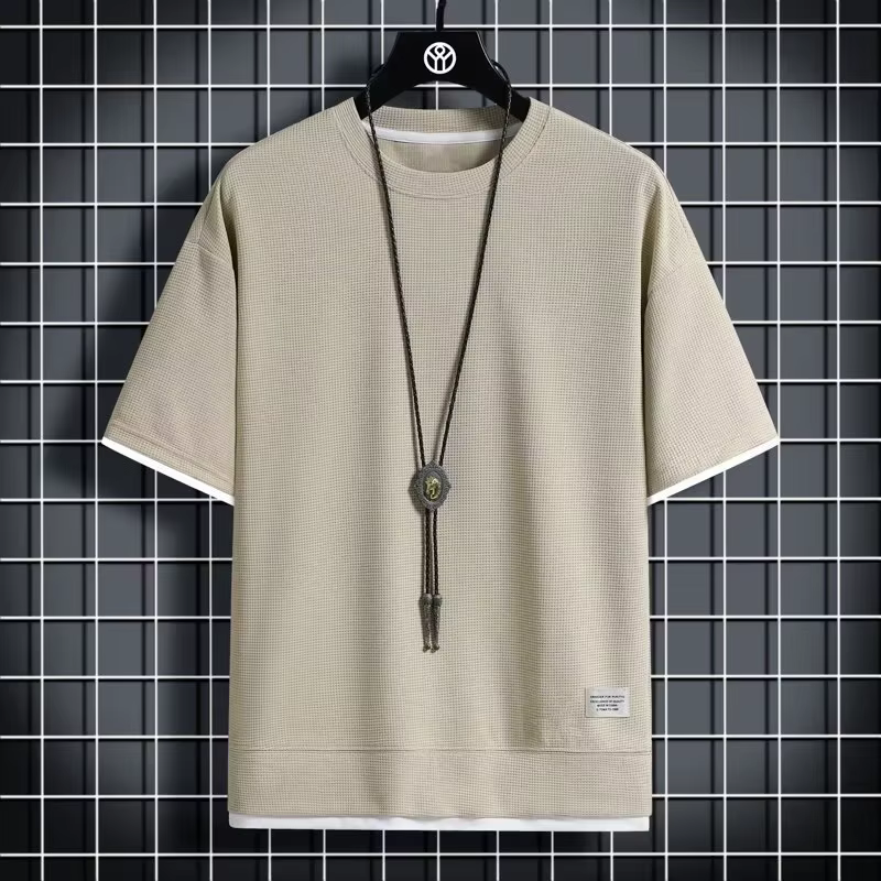 T-shirt décontracté à manches courtes et col rond en soie glacée Rui Tong pour homme, nouveau style 