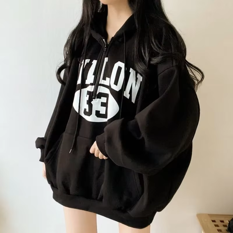 Sweat à capuche baggy pour femme, fermeture éclair complète, sweats à capuche coréens, style Y2k, de