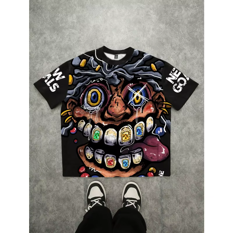 T-shirt à motif de dessin animé abstrait pour hommes, t-shirts colorés et amusants imprimés en 3D, à