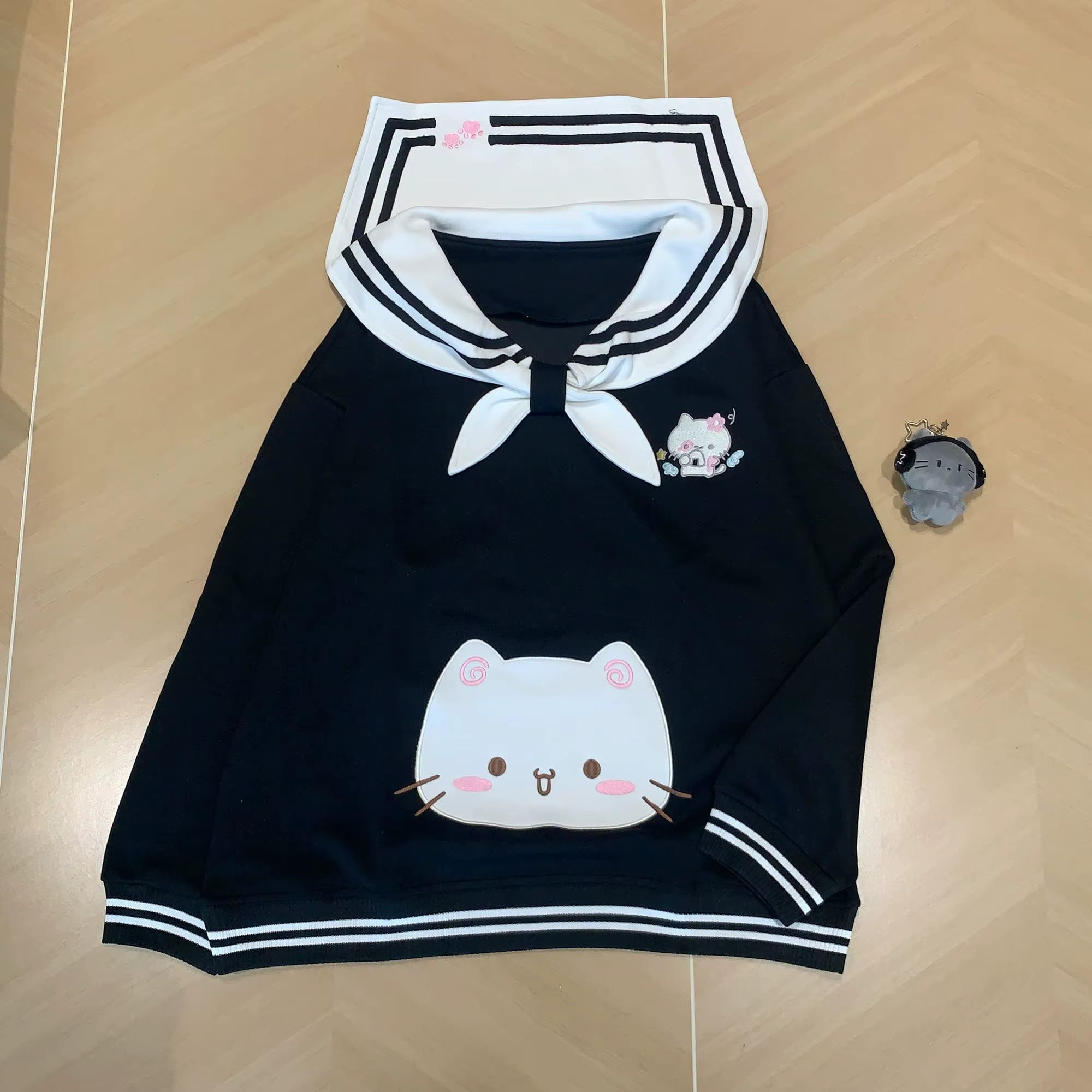 2025 vêtements pour femmes sweats japonais mignon chat col marin sweat à capuche ample coton épais m