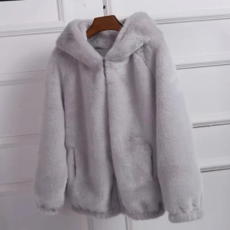 Sweat à capuche épais et moelleux pour femme, manteau court Double face en peluche, vêtements chauds