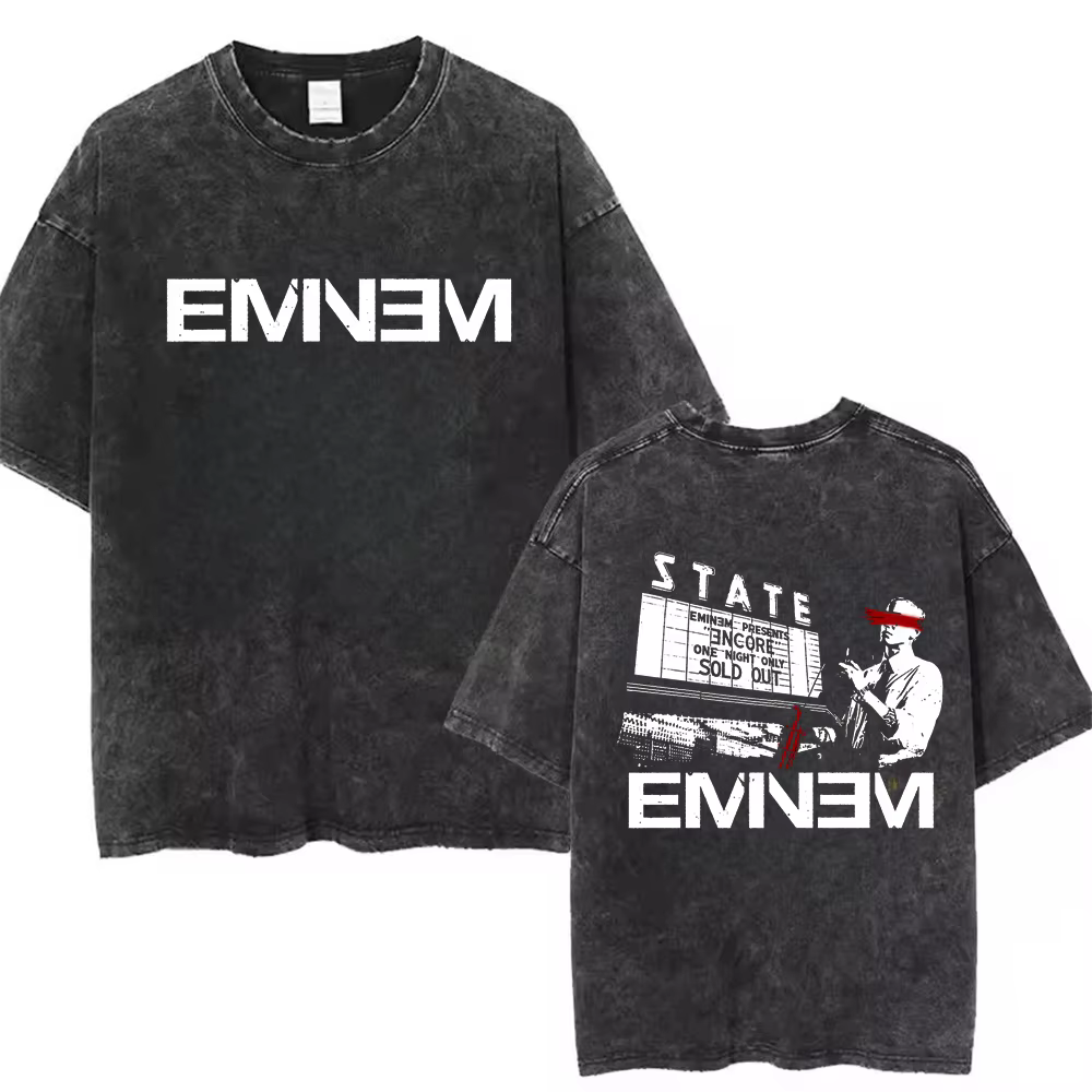 Nouveau T-shirt unisexe délavé avec motif graphique Eminem World Tour, style gothique streetwear, po