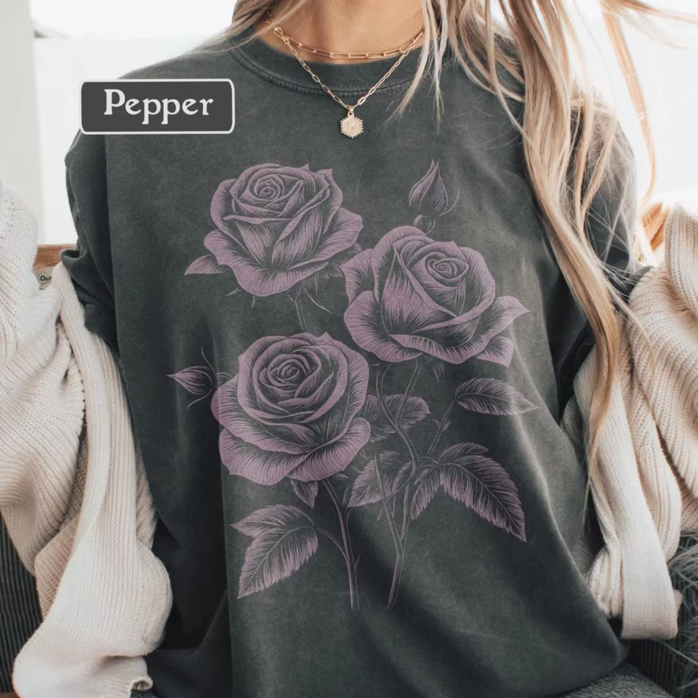 T-shirt rose, T-shirt graphique avec des roses, T-shirt pour femme avec des roses, T-shirt fleuri bo