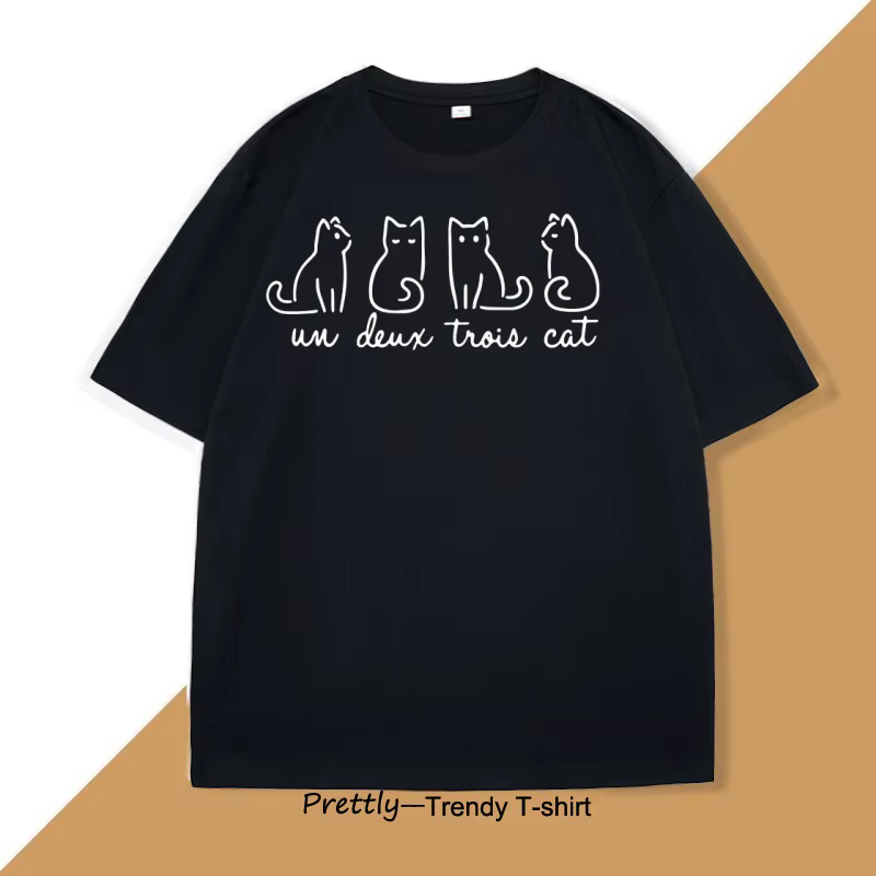 Un Deux Trois chat T-Shirt décontracté chat maman T-Shirt professeur de français T-shirt drôle chat 