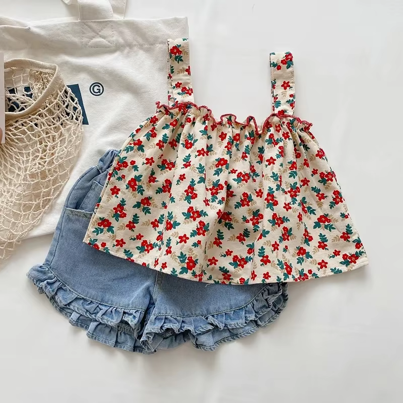Ensemble de tenues d'été pour filles, vêtements décontractés pour enfants, jupe à bretelles fragment