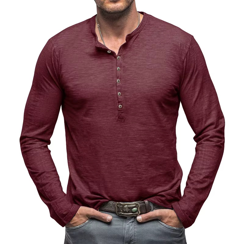 Henley – chemise à manches longues pour hommes, 100% coton, doux et respirant, T-Shirts élégants à c