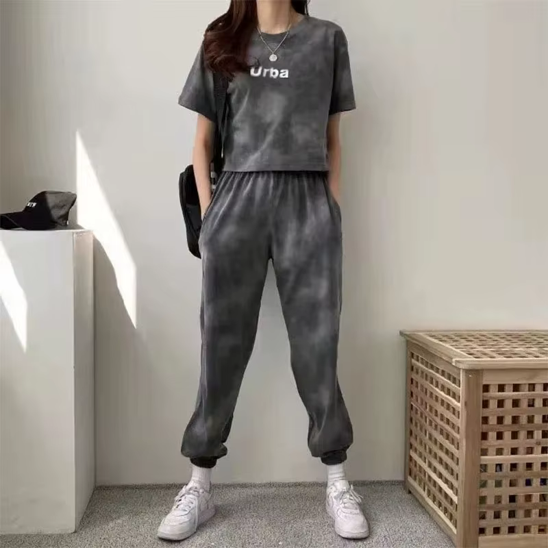Ensembles de vêtements pour femmes, t-shirt à manches courtes + pantalon, 2 pièces, camouflage tie-d