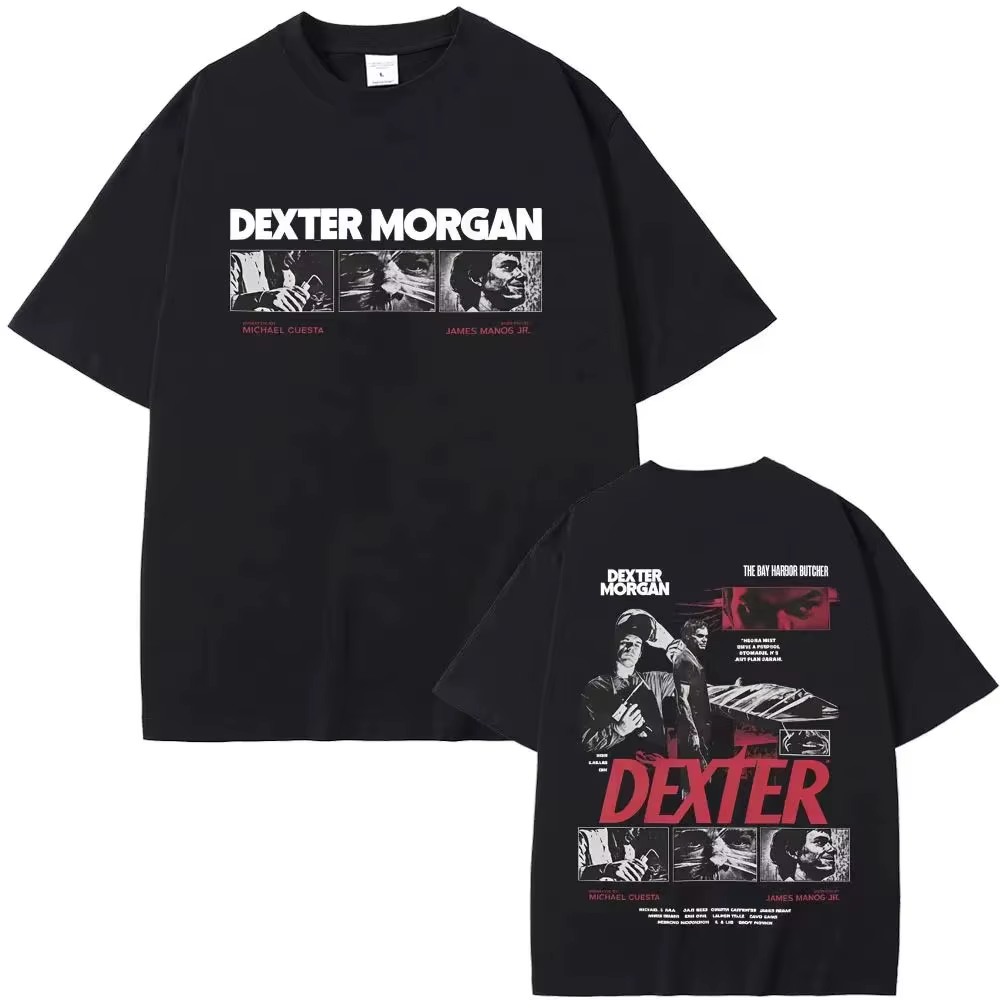 T-shirt vintage Dexter Morgan, esthétique sombre, streetwear, homme, surdimensionné, coton, imprimé 