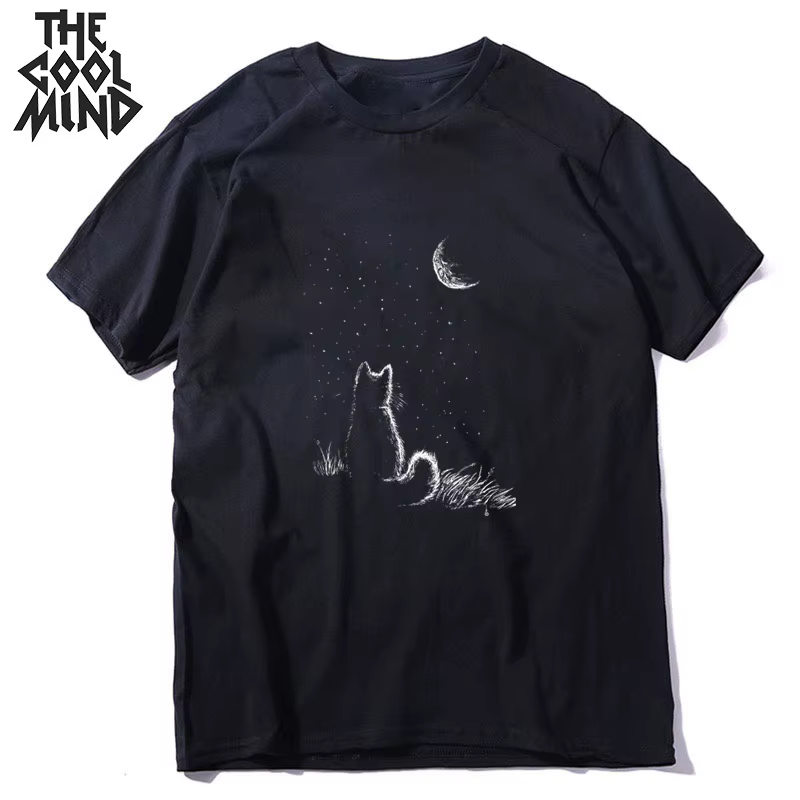 COOLMIND 100% coton décontracté à manches courtes impression drôle hommes t-shirt été cravate ample