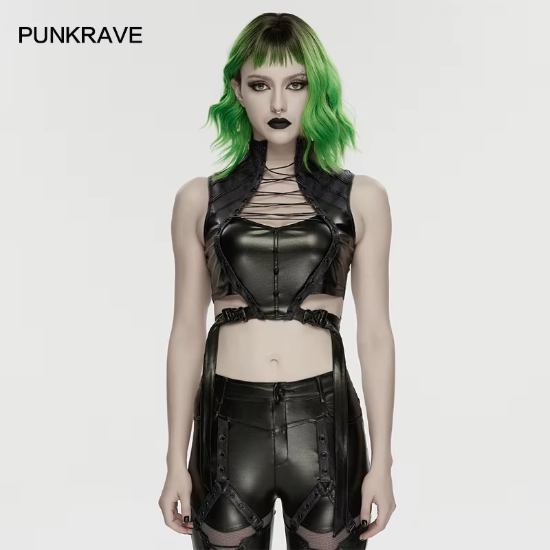 PUNK RAVE – haut Cyberpunk personnalisé pour femmes, design à cordon de serrage, boucle de taille ré