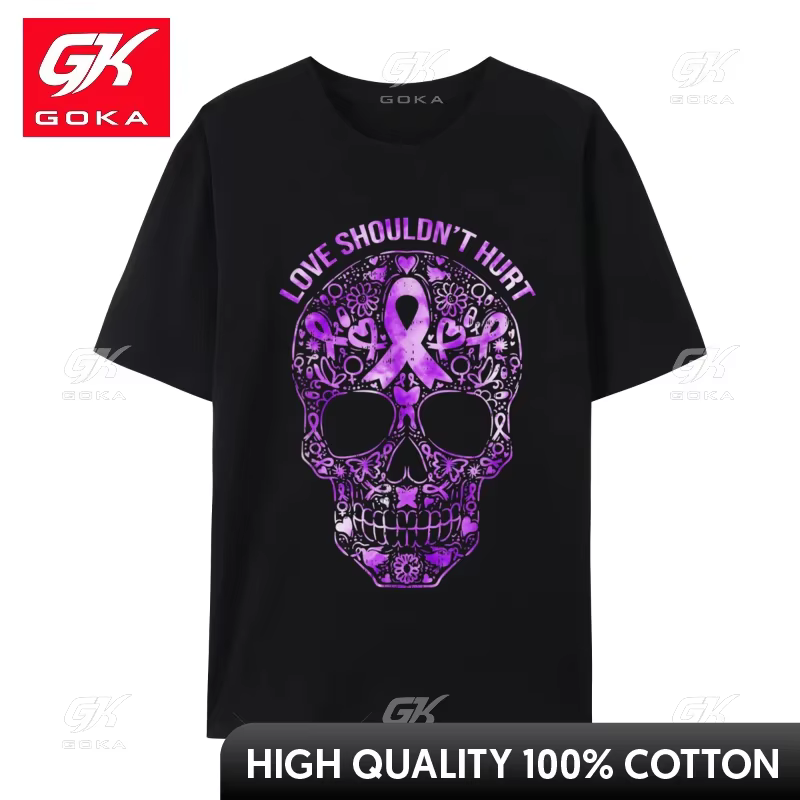 T-shirts en coton premium Sugar Skull Calavera pour la sensibilisation à la violence domestique, pou