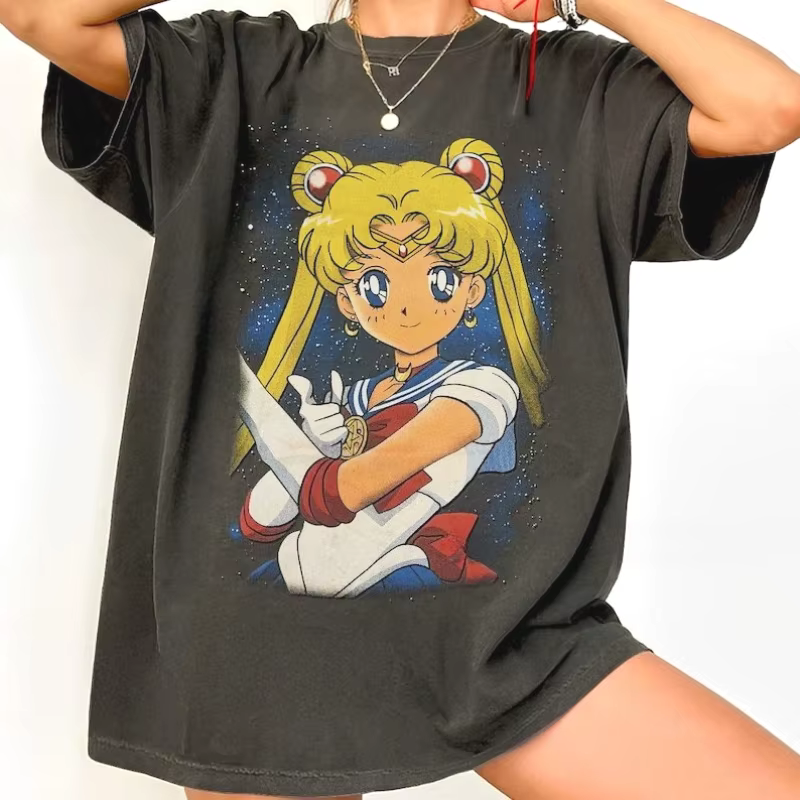 T-shirt graphique rétro Sailor Moon années 90, style anime, en coton, pour homme et femme, streetwea