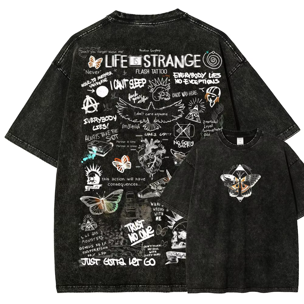 T-shirt délavé Life is Strange, vêtements de personnalité, adaptés à toutes les saisons, grande tail
