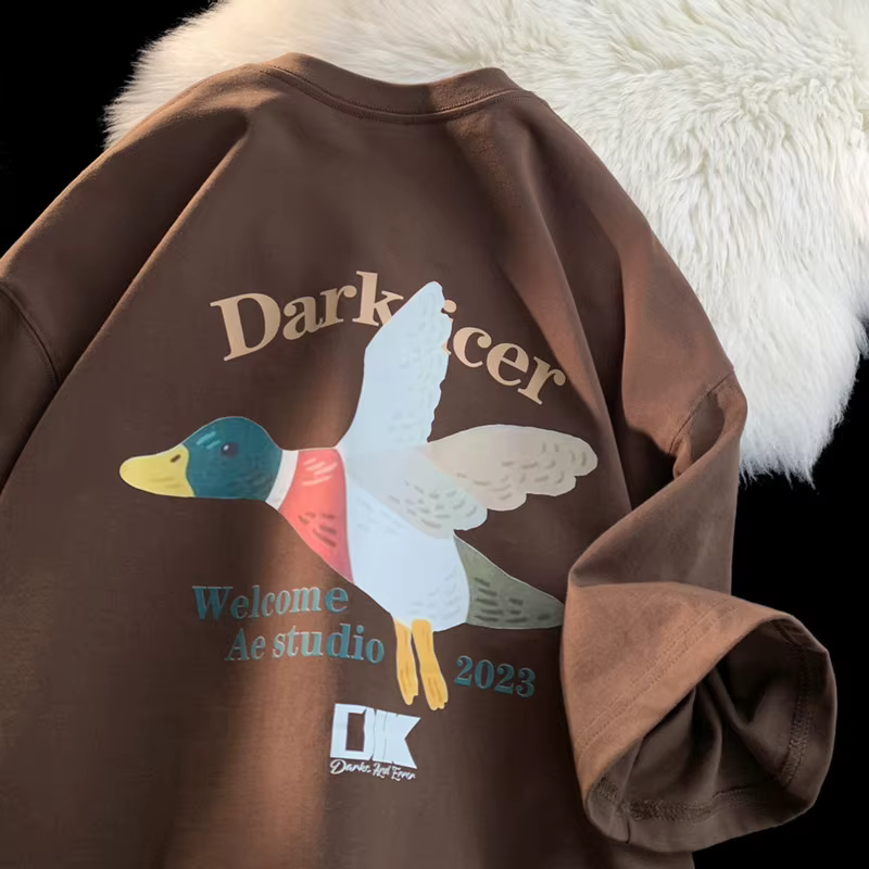 T-shirts d'été à col rond avec motif de canard de dessin animé pour hommes, t-shirt en coton à la mo