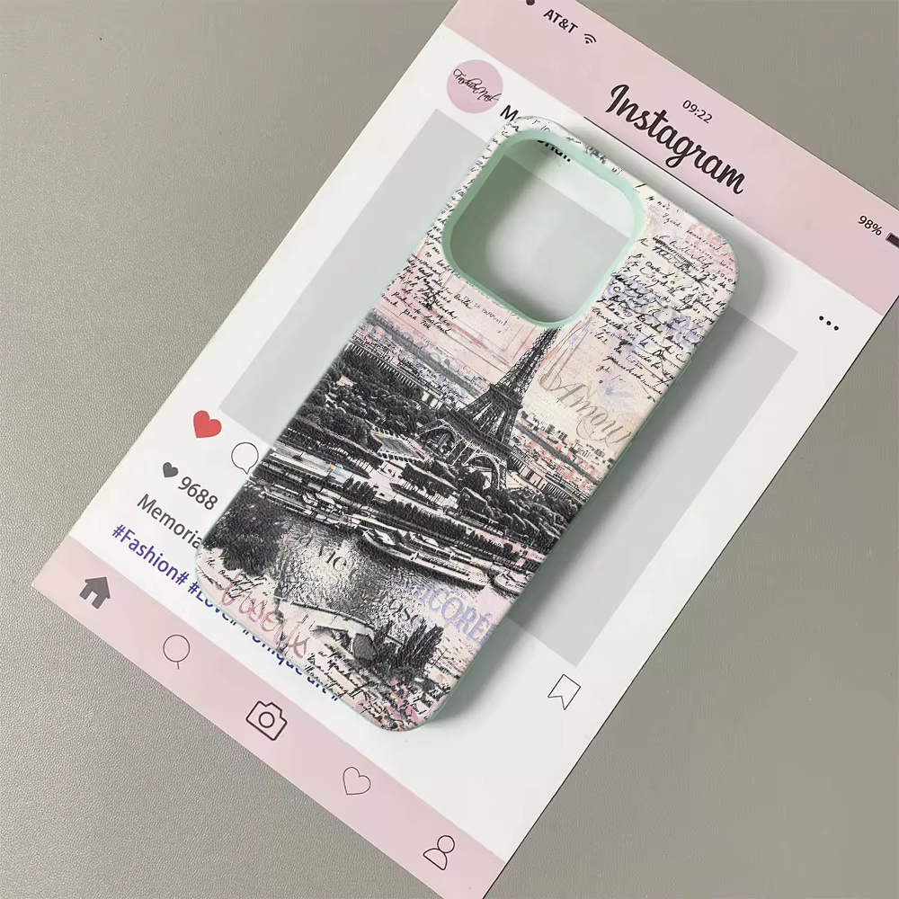 Coque de téléphone vintage imprimée Tour Eiffel Paris pour iPhone 17 16 15 14 13 12 11 Pro Max, étui