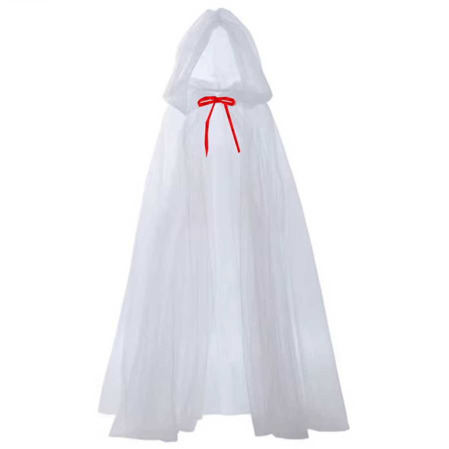Cape à capuche blanche pour adulte, cape transparente, costume de sorcière, reine, cosplay pour Hall