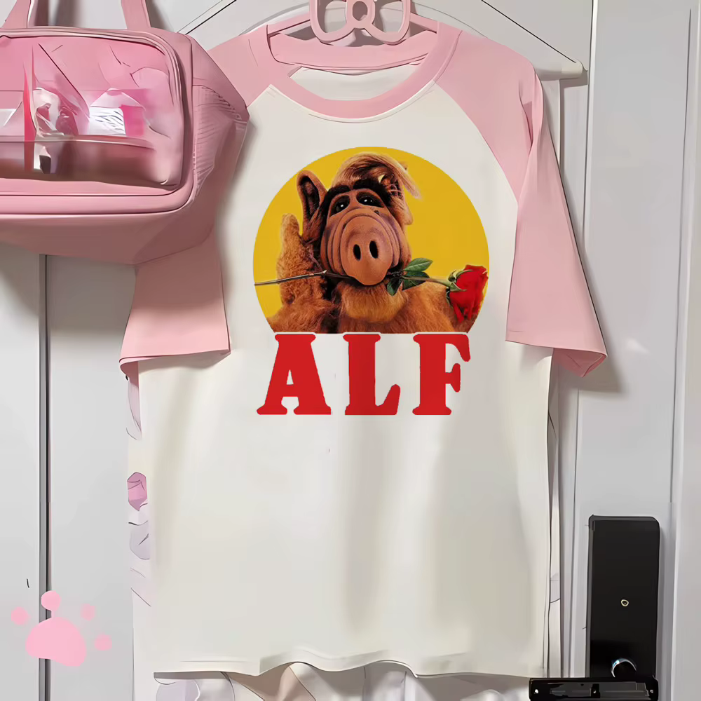 T-shirt col rond Alf Alien pour femmes, streetwear décontracté, vêtements de bandes dessinées animée