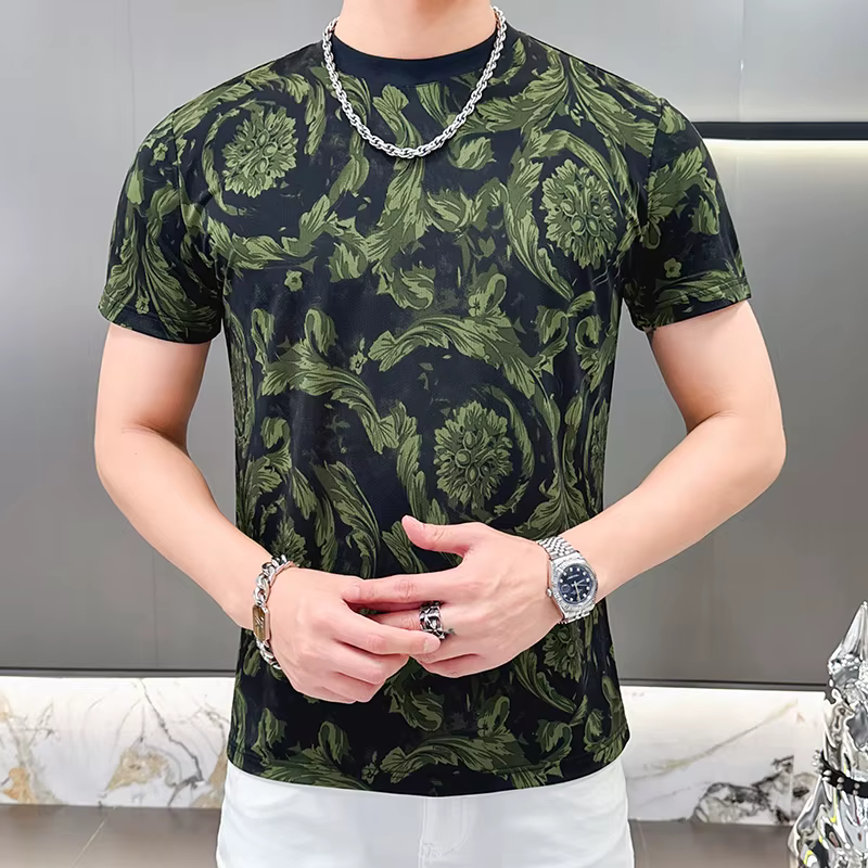 Coolness soyeux t-shirt pour hommes col rond manches courtes décontracté tendance été qualité doux c