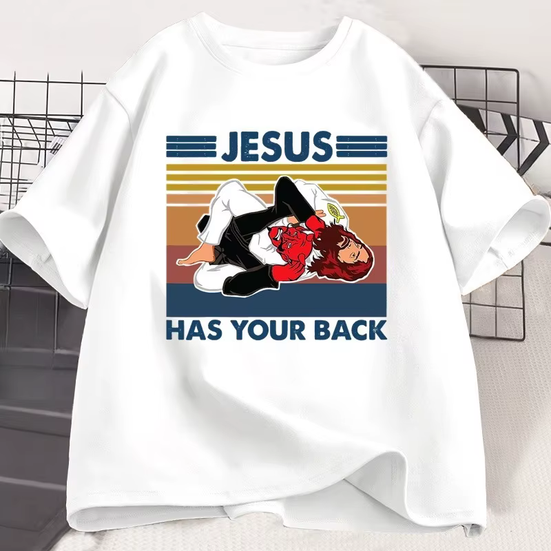 Nouveau T-shirt d'été 2026 Jiu Jitsu « Jesus a votre dos » – T-shirt Vintage Femme Streetwear de Jiu