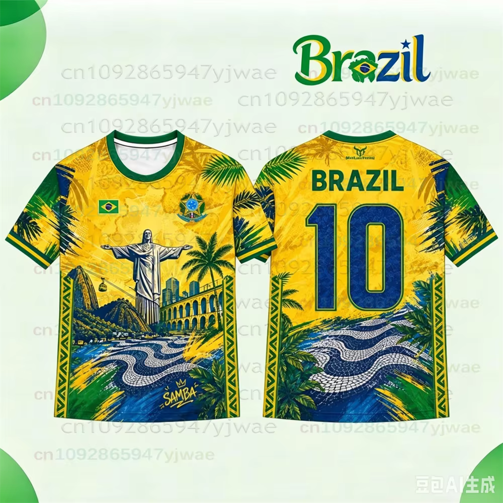 26 Nouveaux T-shirts de football imprimés drapeau brésilien pour hommes et femmes, motif graphique J