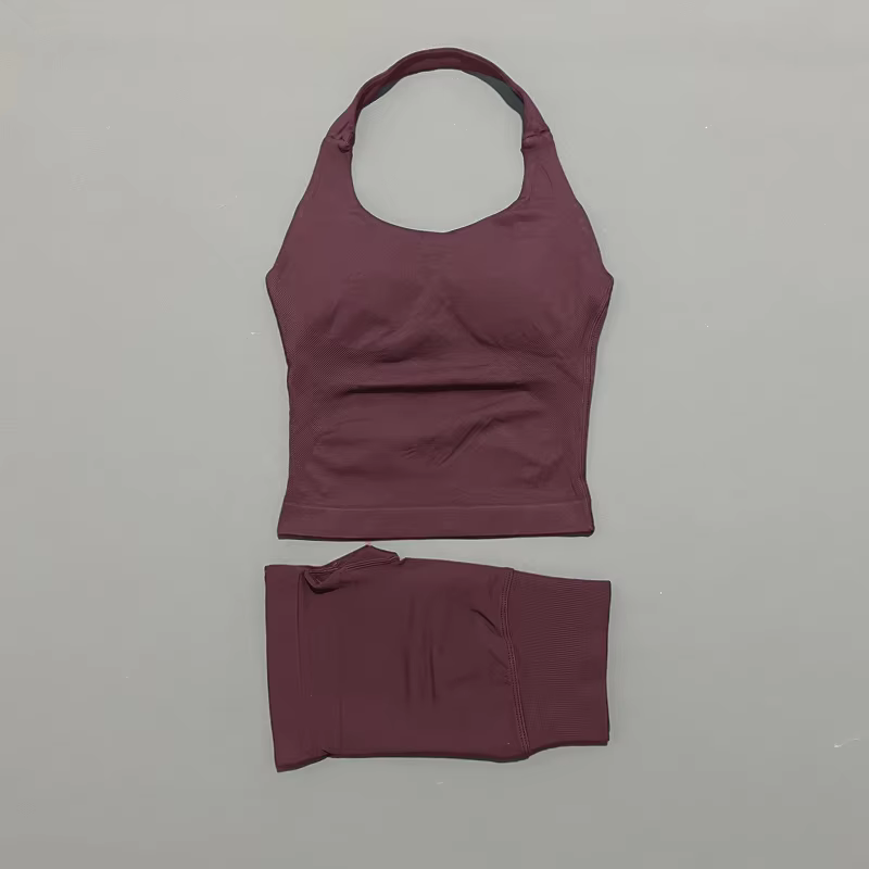 Ensemble de sport 2 pièces pour femme : débardeur long à bretelles rembourré et short de sport sans 