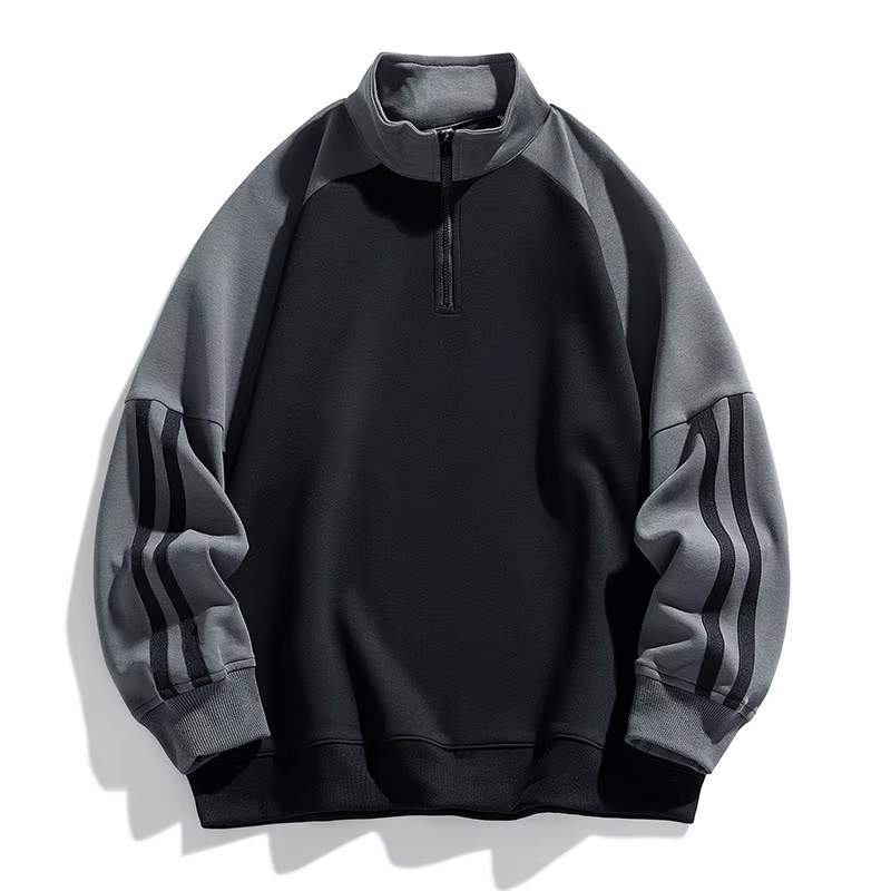 Sweat à capuche ample à fermeture éclair pour hommes, tendance printemps-automne, col bloc de couleu