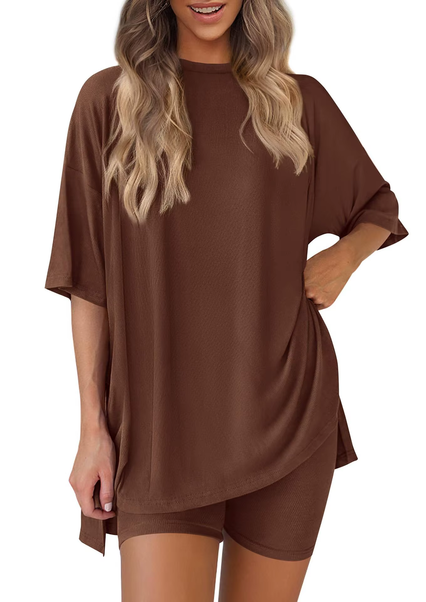 Ensemble décontracté tendance été 2026 – Robe de nuit ample et confortable de couleur unie pour femm