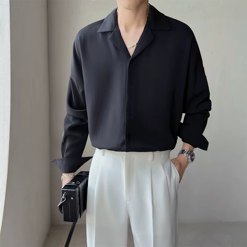 Chemise à col imbibé de coiffeur pour hommes, cardigan de luxe léger, manches longues, vêtements mon