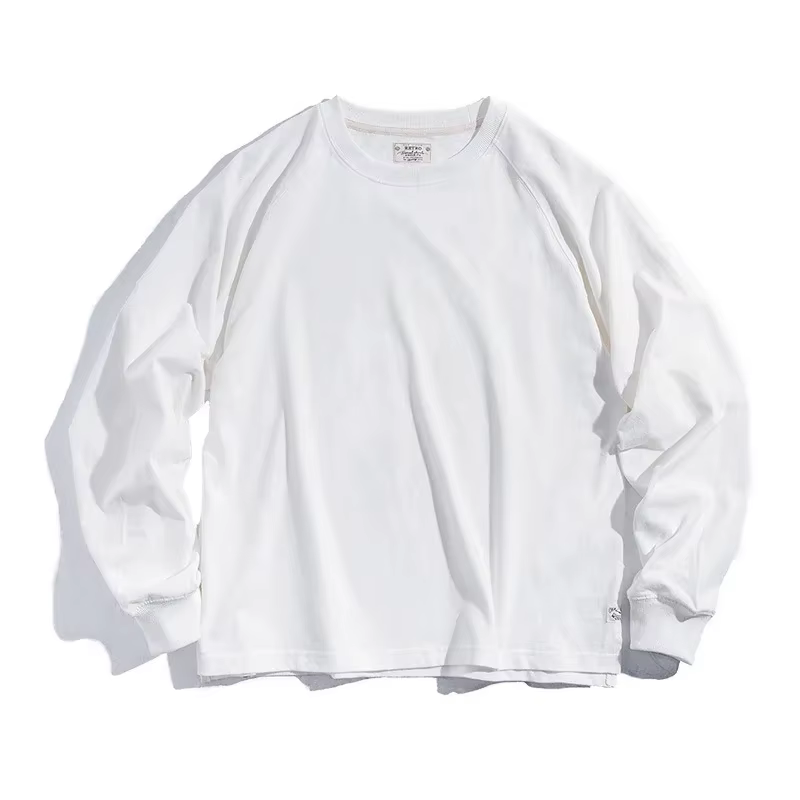 Maden solide T-shirts hommes rétro coton collège décontracté Vintage à manches longues t-shirt coule