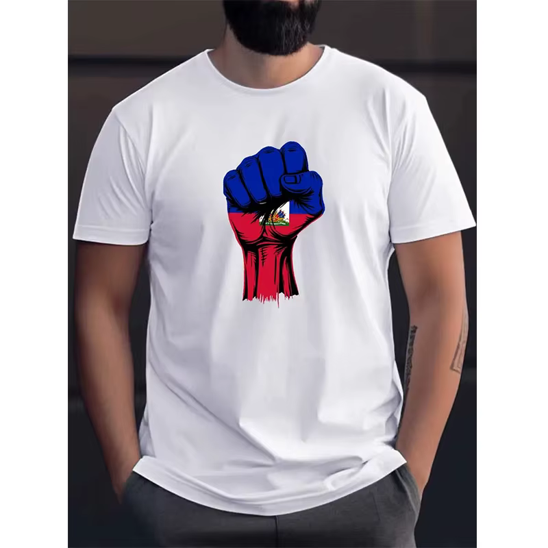 T-shirt 3D décontracté pour homme d'Haïti, col rond, drapeau haïtien, manches courtes, vêtements pou