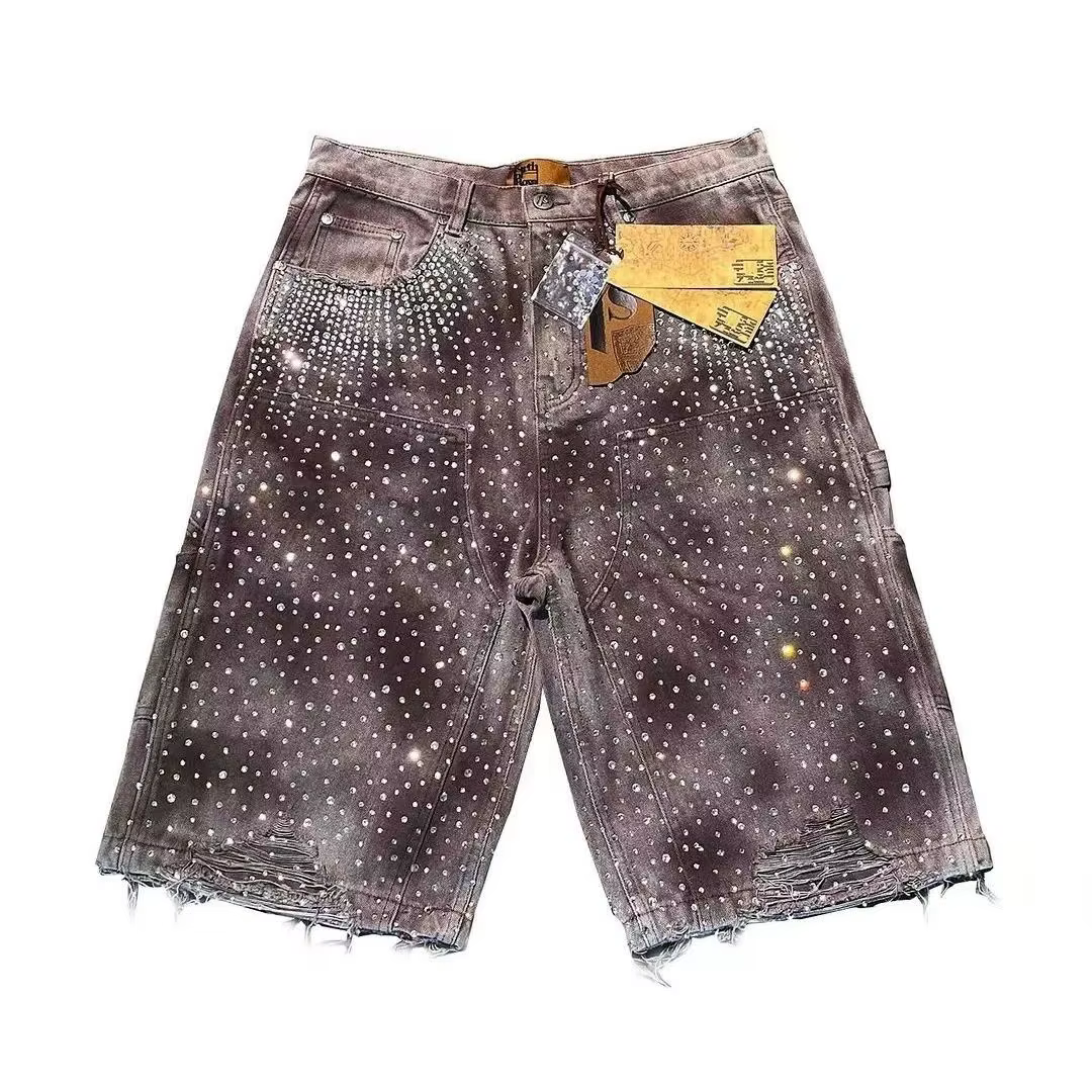 Nouveau short en jean à bord déchiré délavé de rue de marque américaine à la mode short en jean de r