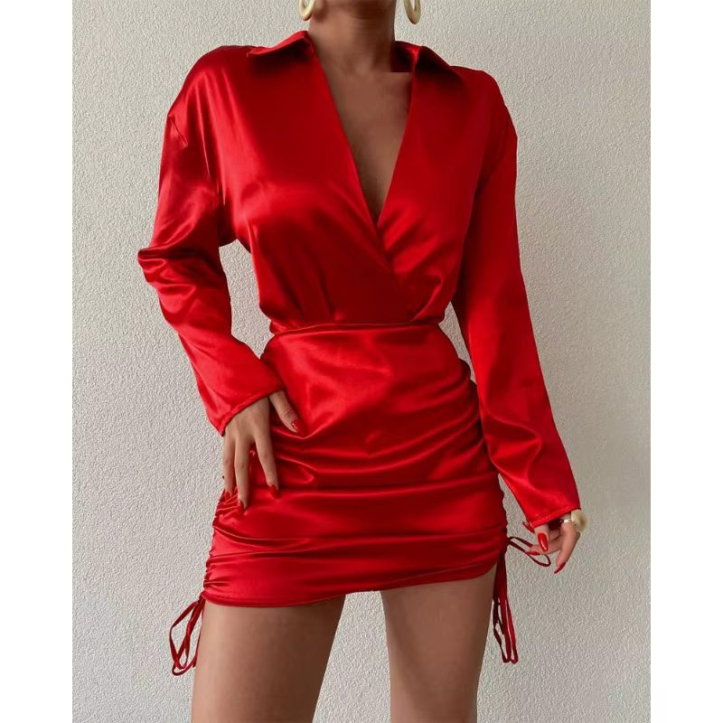 Robe chemise de mariage pliable pour femmes, Sexy, élégante, Chic, manches longues, froncée, remise 