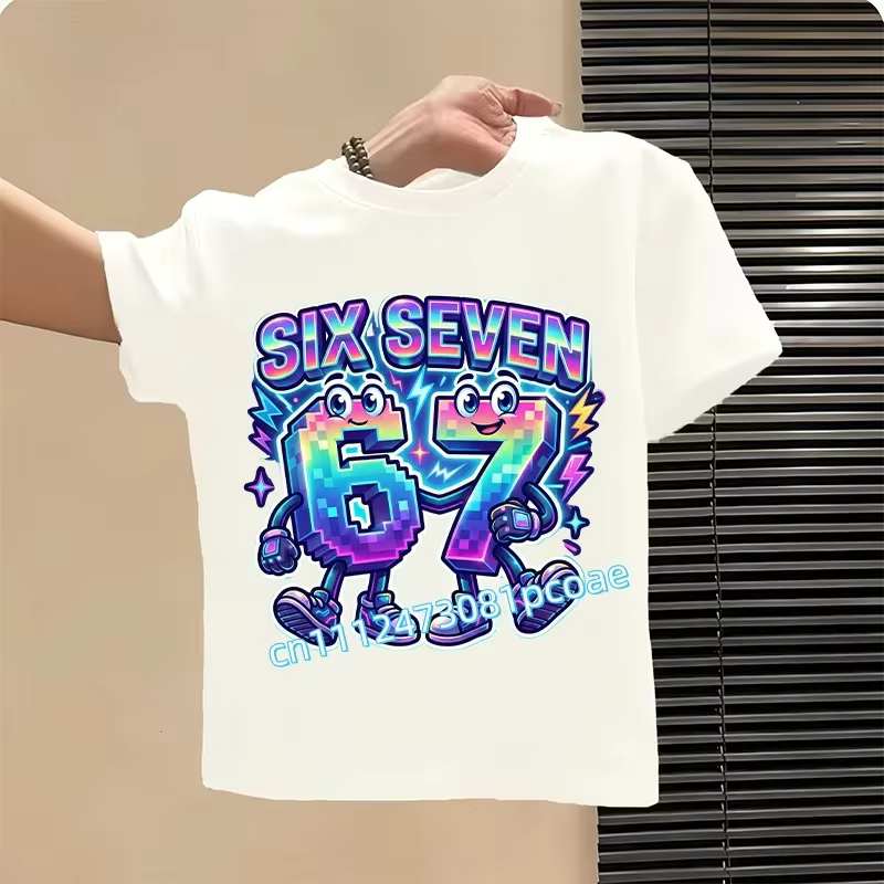 T-shirt Meme 67 pour enfants, imprimé numérique 3D amusant, tee-shirt d'été à manches courtes, hauts