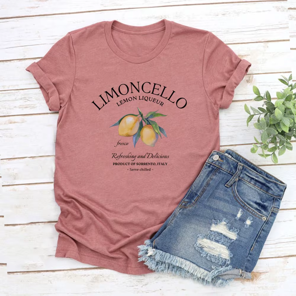 T-shirt Limoncello Italie, T-shirt à manches courtes pour femmes, col rond, T-shirts graphiques, top