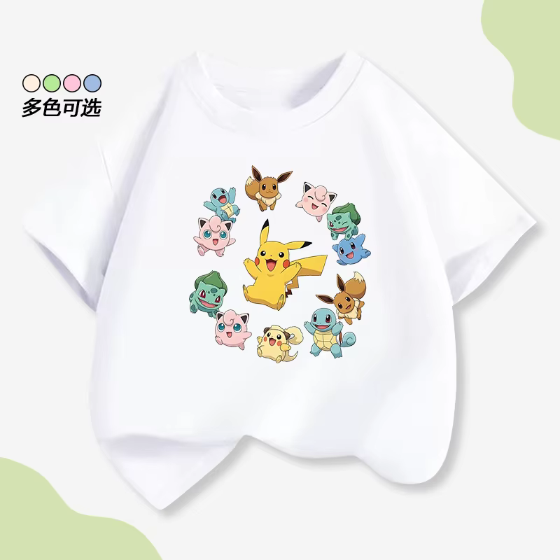 T-shirt d'été pour enfants avec imprimé Pikachu mignon, 100% coton, décontracté, polyvalent, haut am