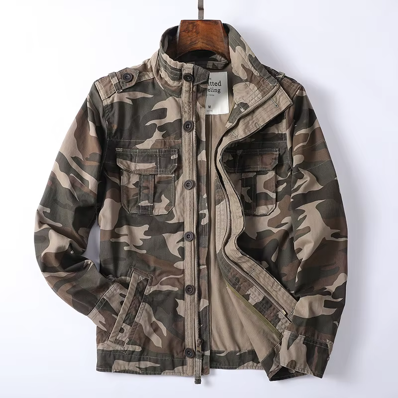 CamSolomon-Veste zippée pour homme, manteau vert, coupe-vent décontracté, vêtements vintage, printem
