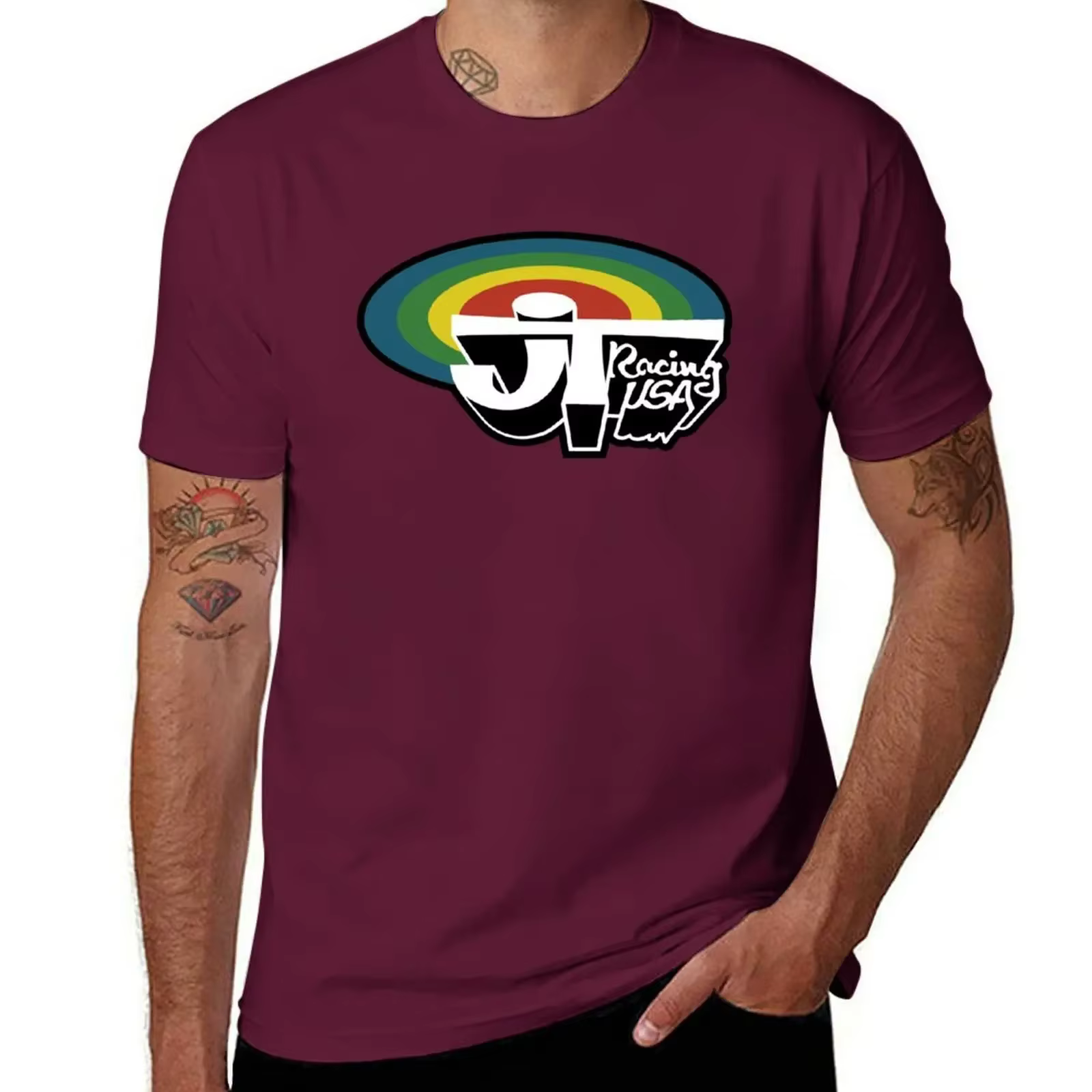 JT Racing-T-shirt BMX vintage pour hommes, chemises HeavyFriendblanks, Old School, USA Rainbow, Jaso