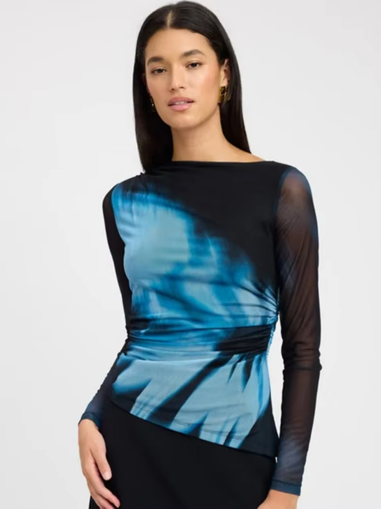 T-shirt imprimé à manches longues en maille pour femmes, vêtements esthétiques, Slim Streetwear, Y2K